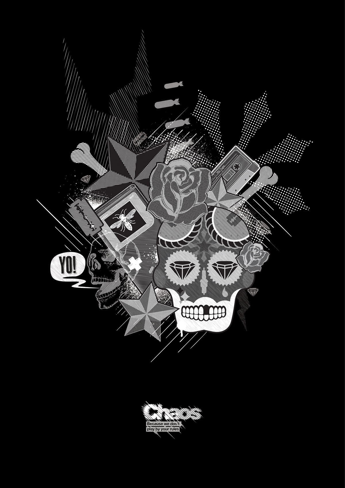 Adobe Portfolio skull black  white  vector  Music  t-shirt rocknroll bikes vector  festival