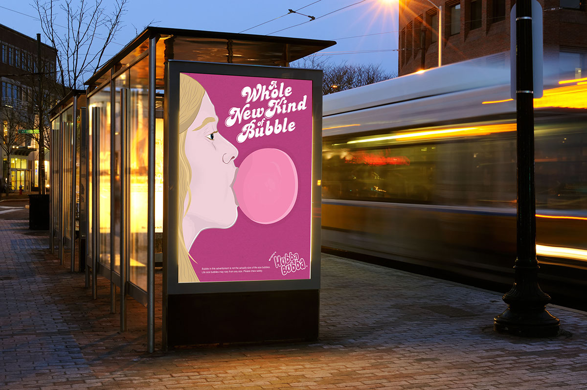 wrigleys Hubba Bubba MAX bubble gum bubbles advertisment bus bus stop vintage new kids blow