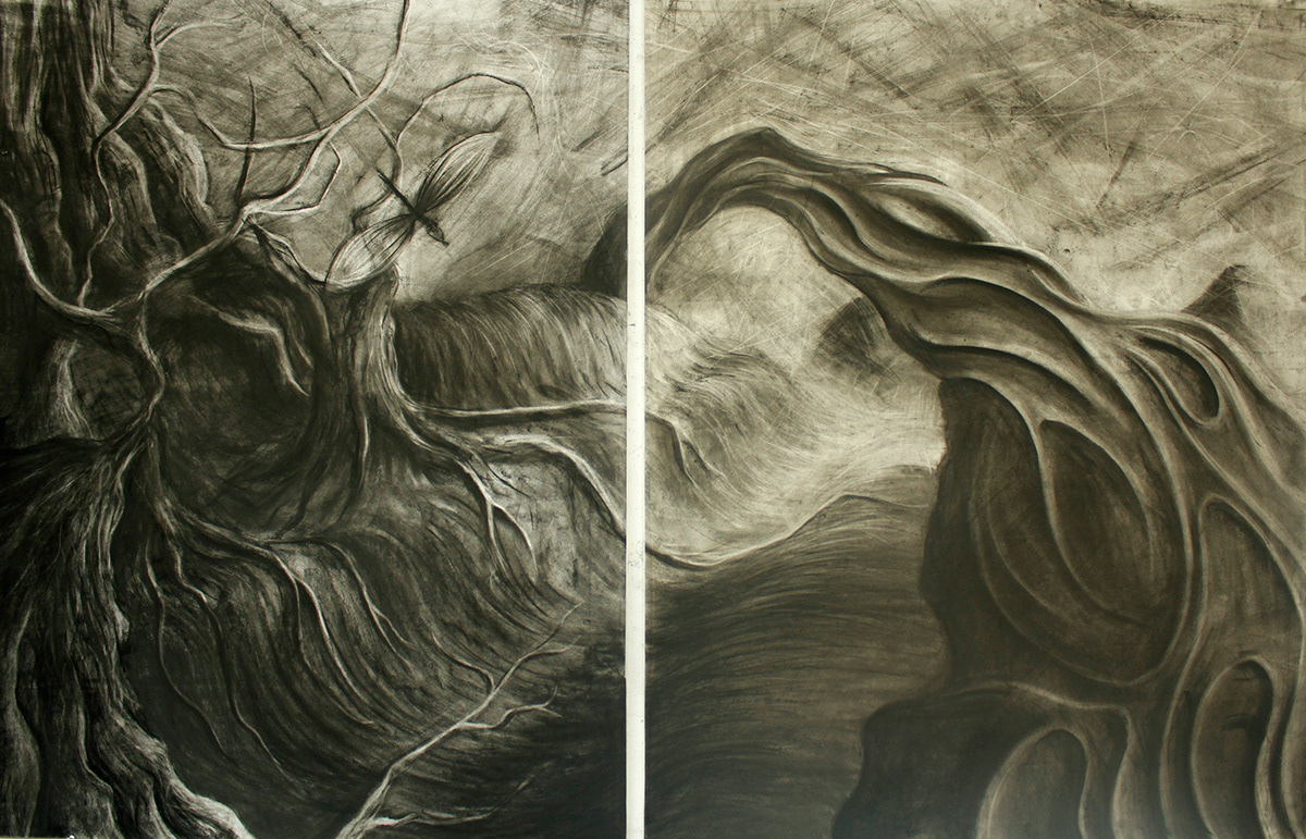 charcoal Landscape body abstraction Tree  Conor Oberlander ambiguous series