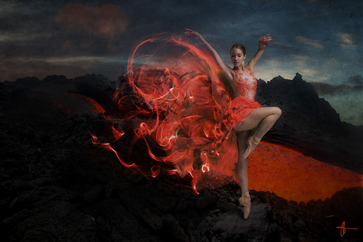 dancers elements ice lava fire air mountains red blue yellow Primary colors