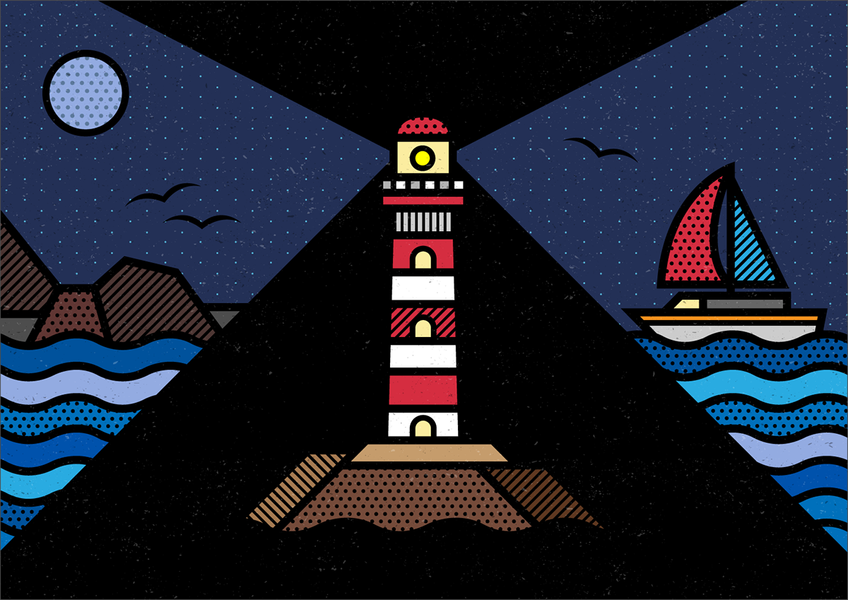 light Lumen Shadows Cat UFO monsters submarine Pop Art geometric lighthouse