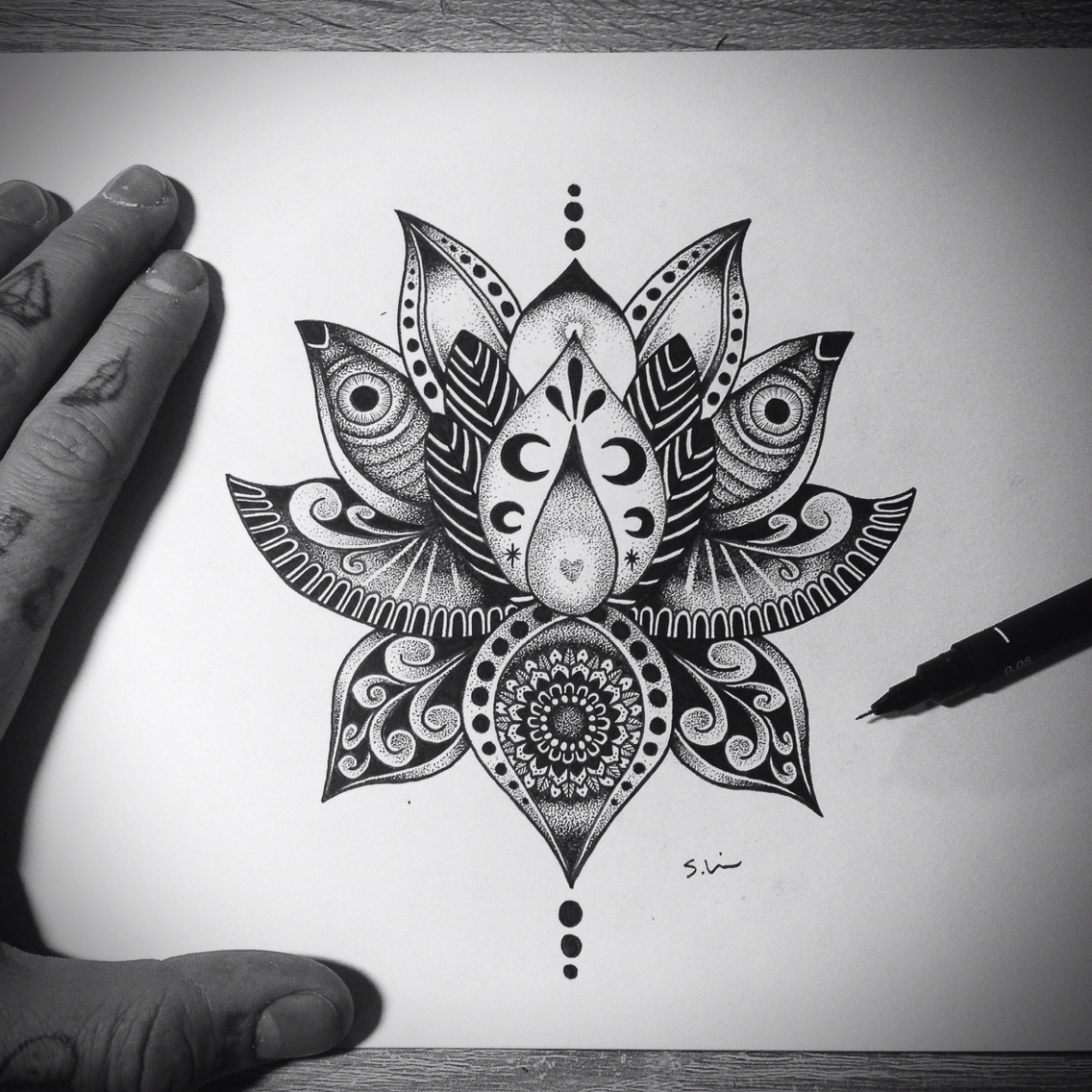 flower tattoo design pen black and white