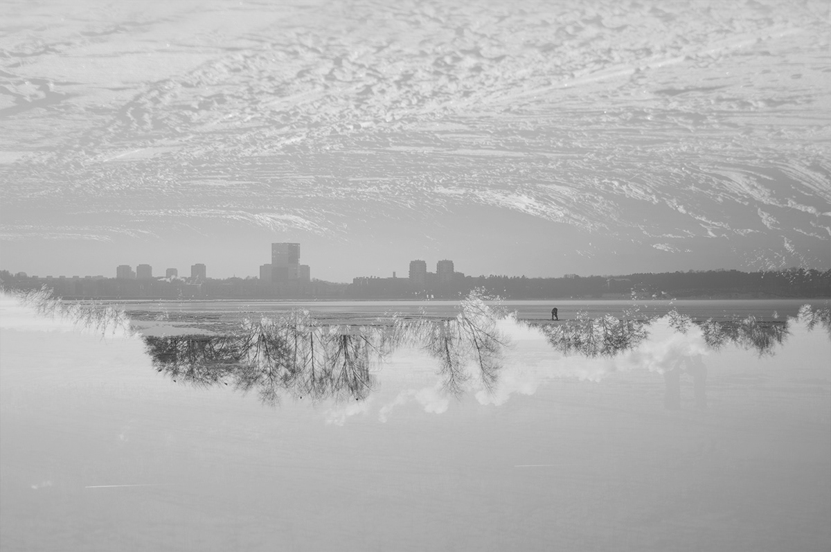 Landscape Nature Urban winter snow frozen sea beach artistic surreal multiexposure multiple exposure double exposure minimal black and white