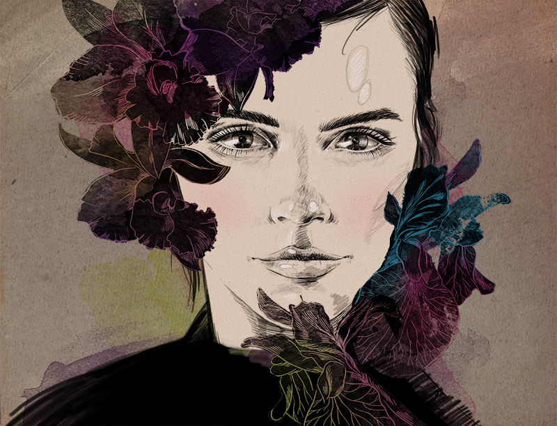 EMMA_WATSON graphics Flowers watercolor pencil portrait