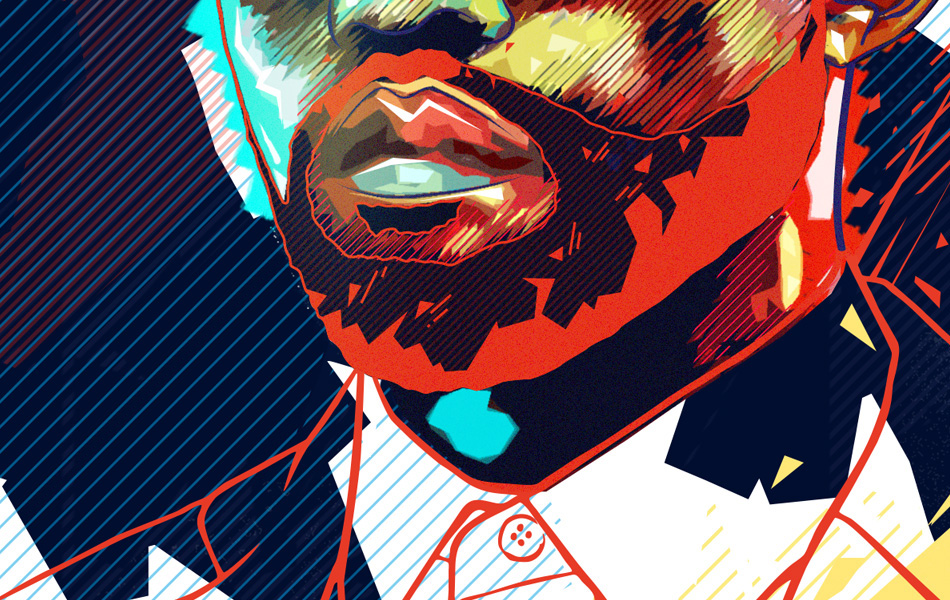 Kanye West 808s & heartbreak vivid colors Dynamic explosion Album cover portrait lettering
