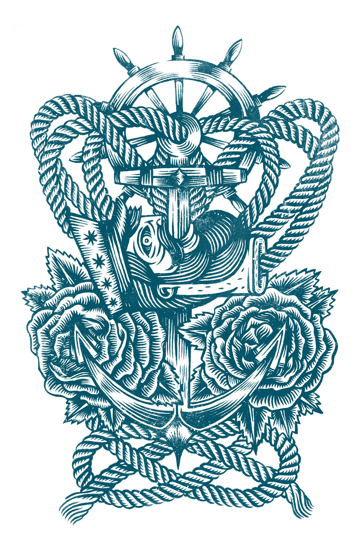 captain old school tattoo silkscreen Screenprinting print rose anchor tshirt cloth engraving