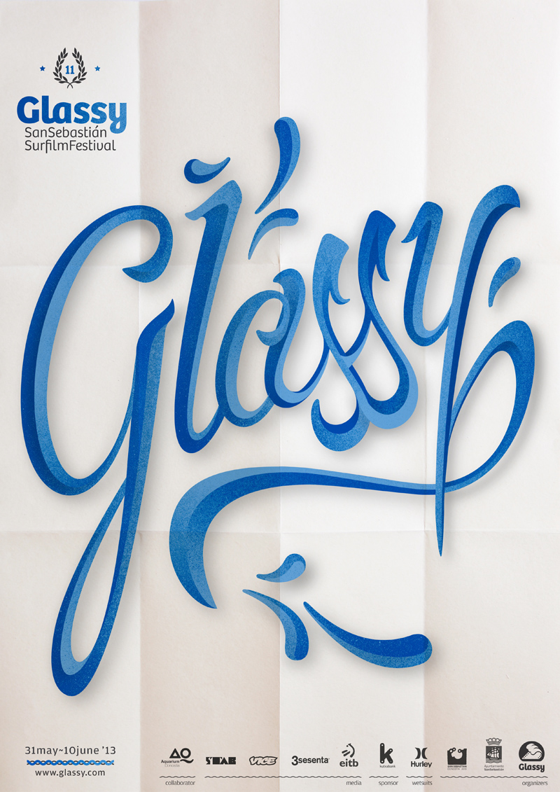 glassy logo design graphic manuel serra Surf surfilm festival lettering paper Layout serraysaez spray texture