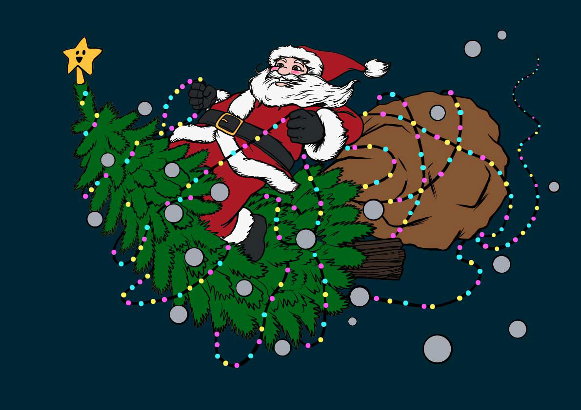 santa Christmas christmas Tree vector ipad pro photoshop Cintiq cell shading cartoon funny