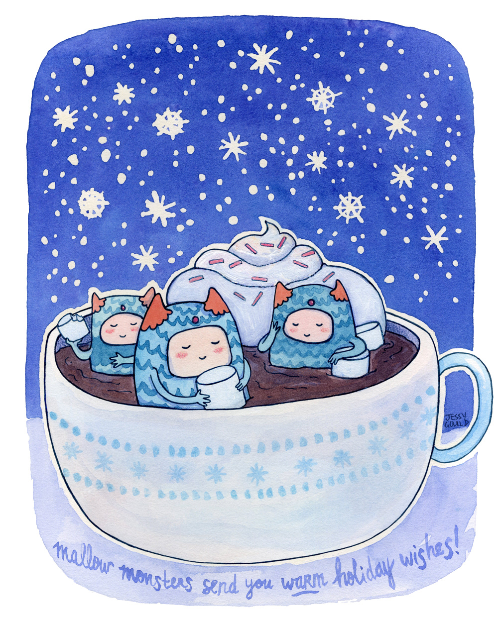 cute funny Hot Chocolate monsters Christmas holidays