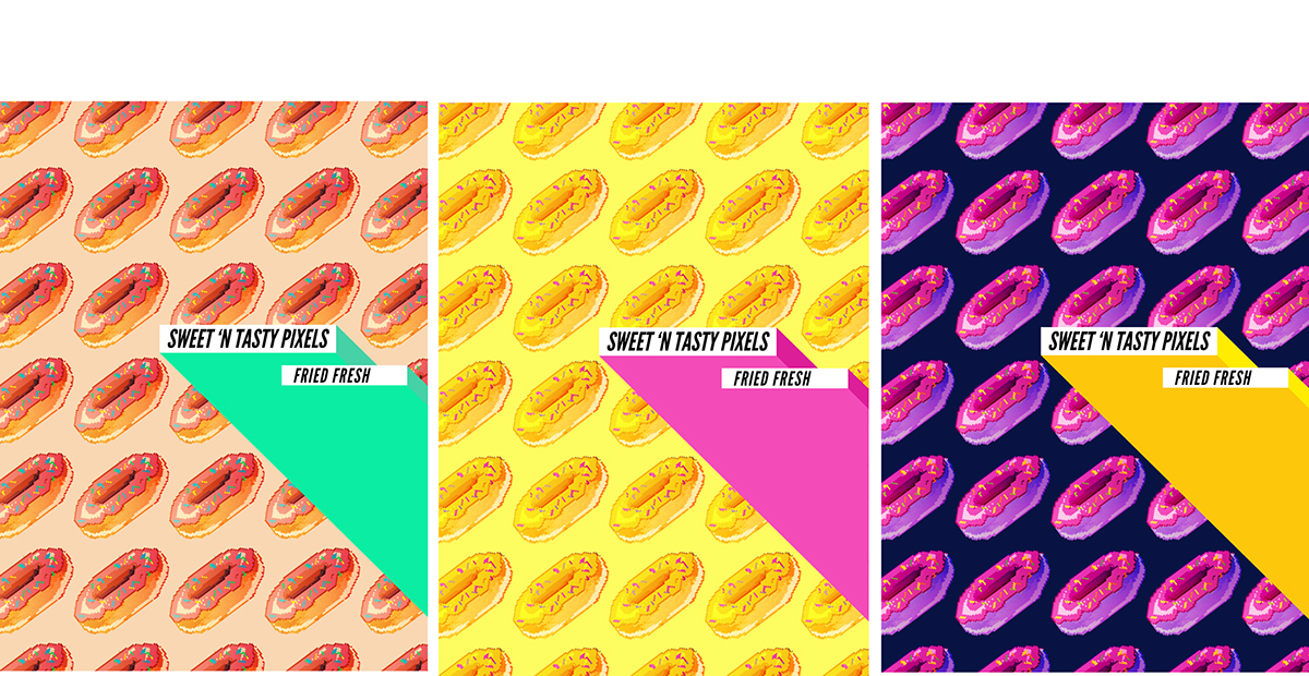 Adobe Portfolio pattern donut doughnut pixel Pixel art poster tasty sweet pixels design Doughnuts type videogame game rainbow