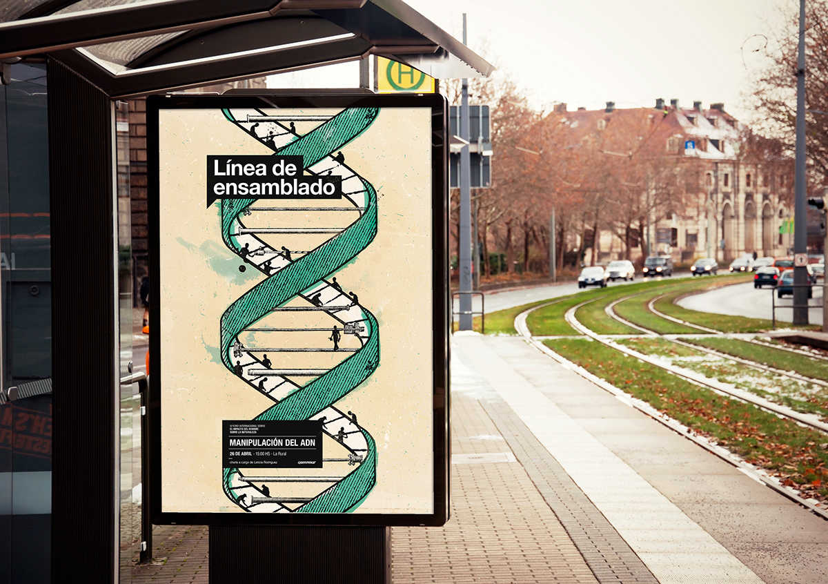 Gabriele uba afiche poster Greenpeace estados del mundo Contaminación adn mundo pastillas Alimentos transgenicos diseño ilustracion