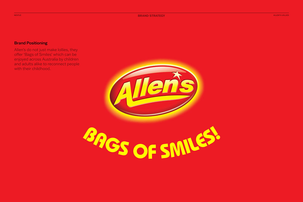 2008 Allen’s ‘Smile’ packaging design strategy and positioning. Bags of smiles. 