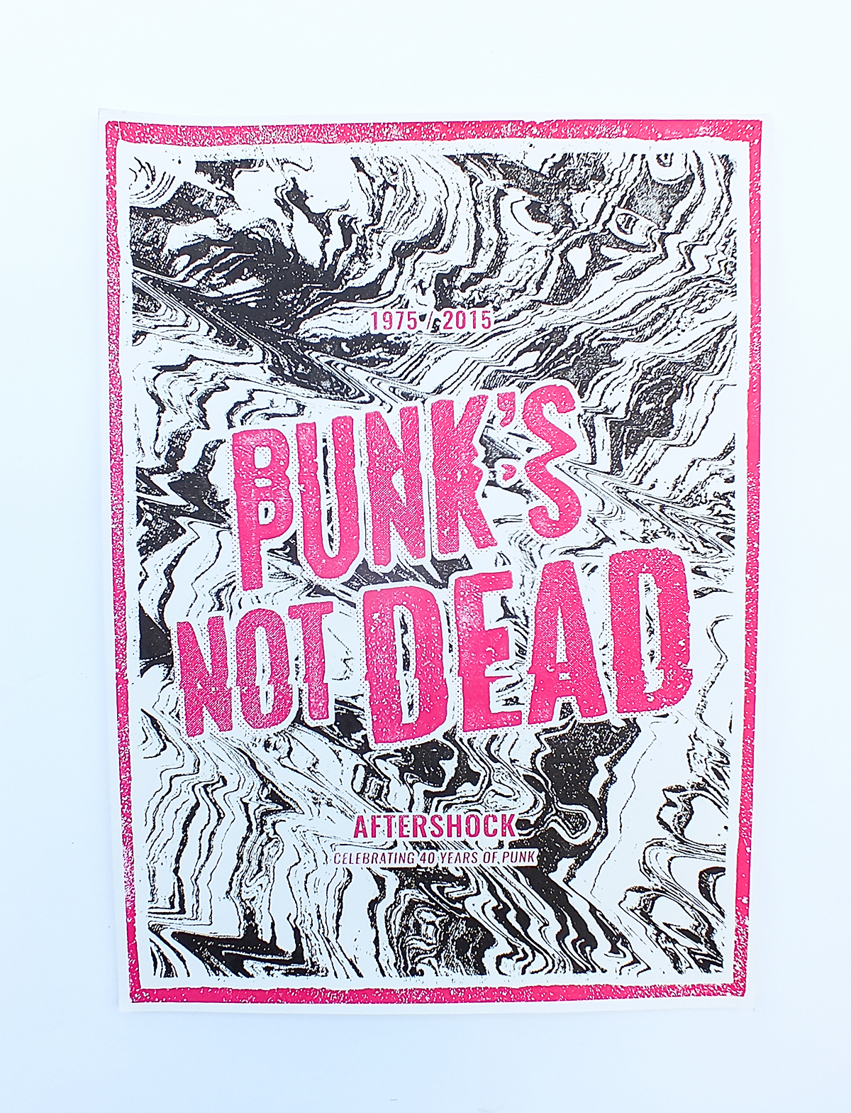 Aftershock punk pink warped type tremors DIY screen print laser cut Skate deck