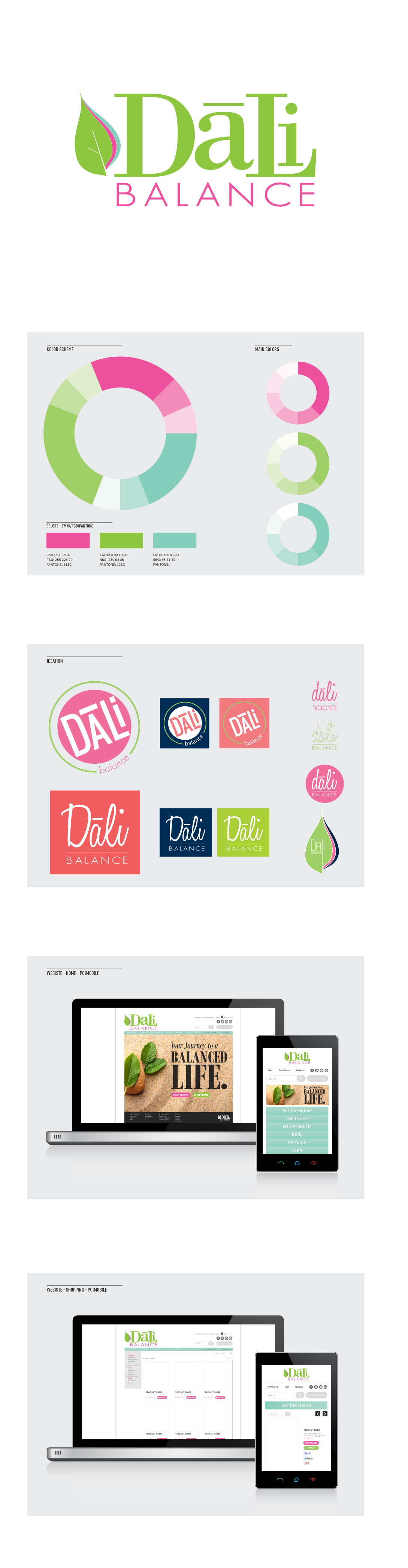 dalibalance brand identity logo colorful pink green businesscards