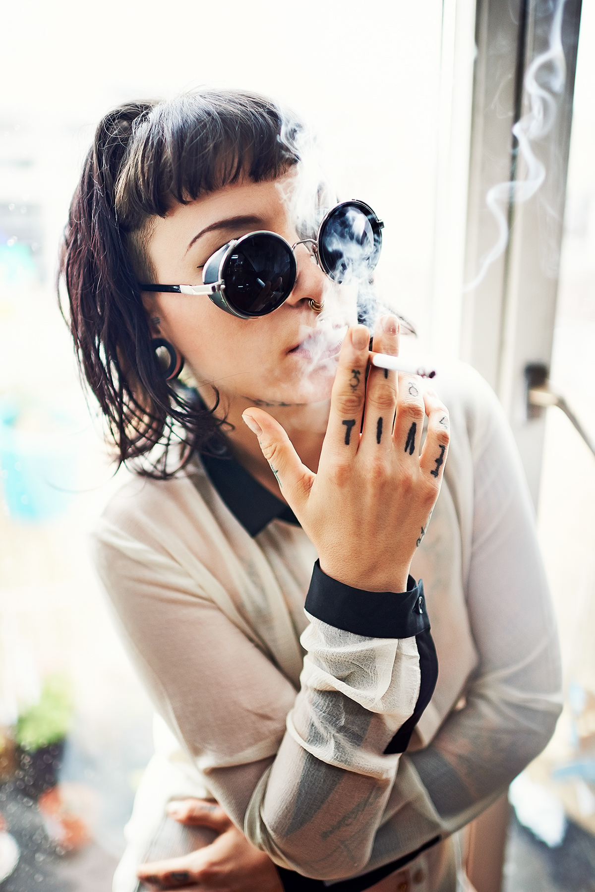 girl tattoo smoke smoking Sunglasses Sun