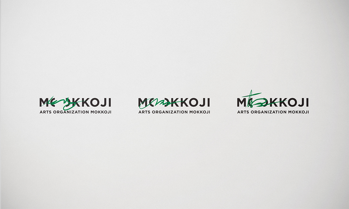 Arts organization MOKKOJI 모꼬지 Performance card frame pink green gotham logo Logotype Korea sign Brackets together