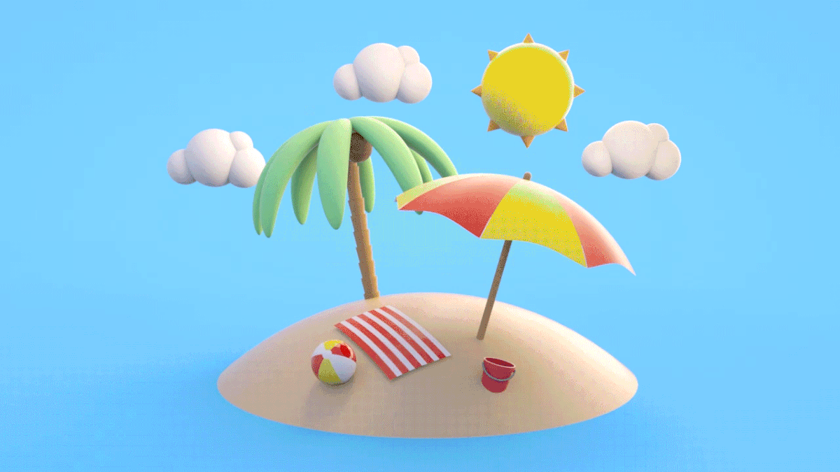 Sun star beach clouds 3D Character cinema4d cartoon animation 