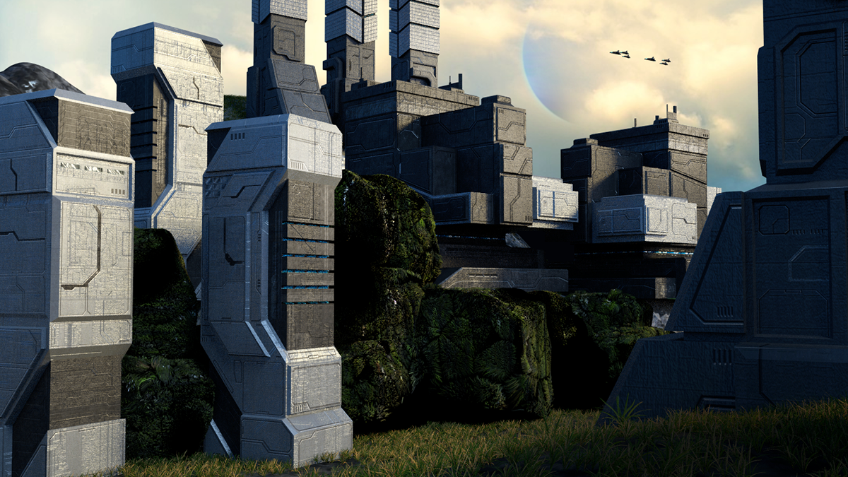 sci-fi towers building structures scenario Landscape futuristic skyscraper game Games indie Low Poly