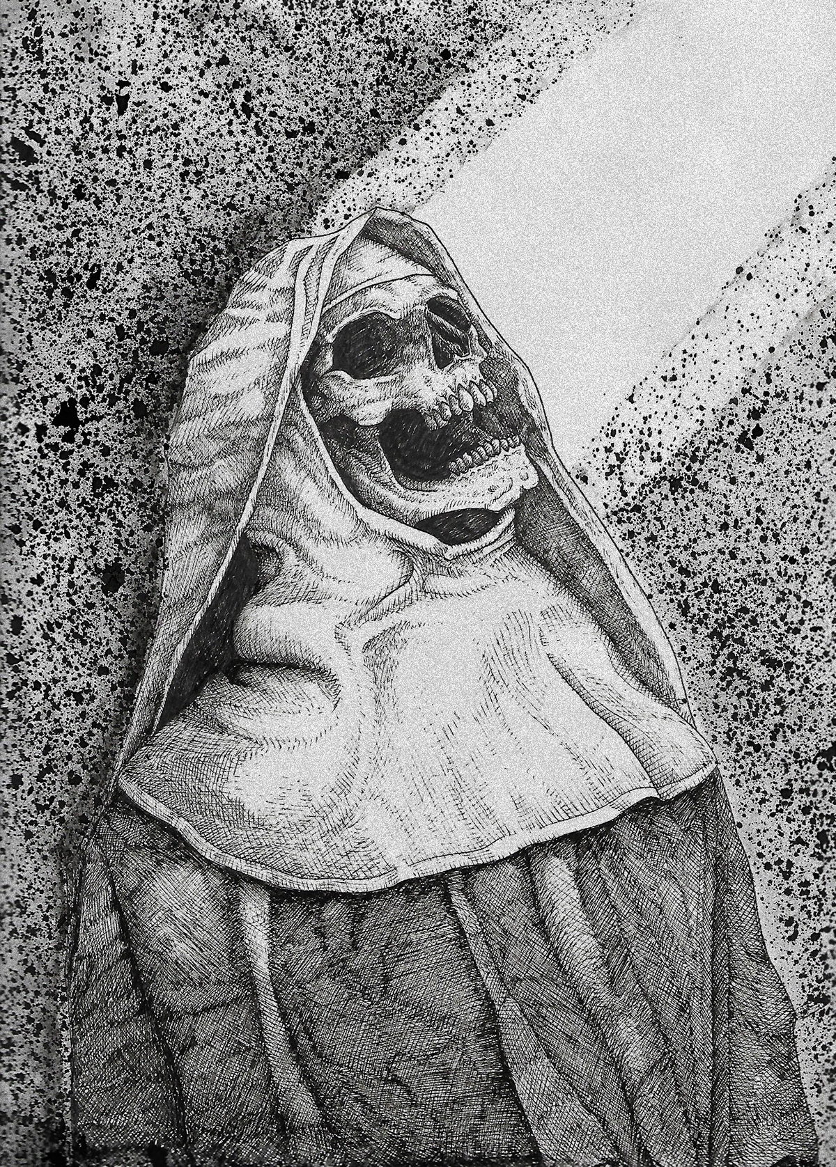 black metal crosshatching darkart death metal gothic horror ink Pointillism skull Terror