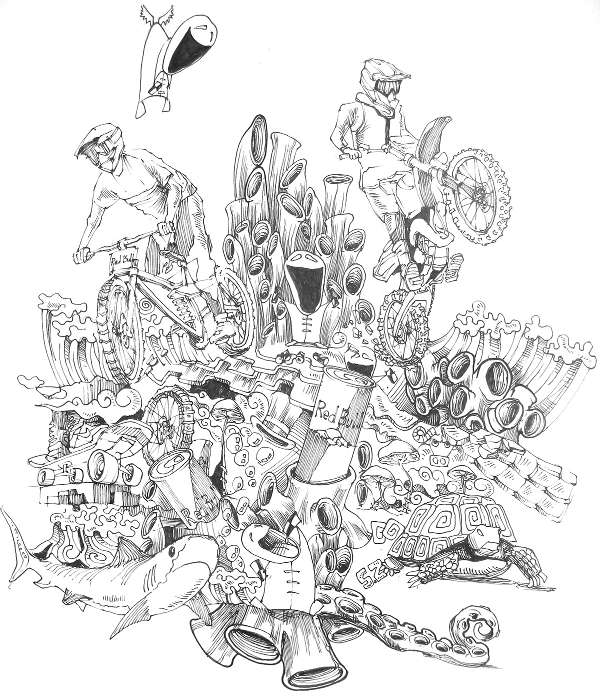 Red Bull doodle art extreme Bike