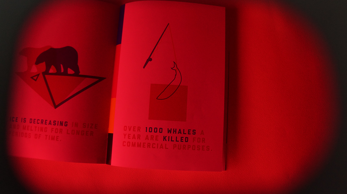 screen print book Booklet glasses red filter CMYK simple design animals extinct abstract Project font