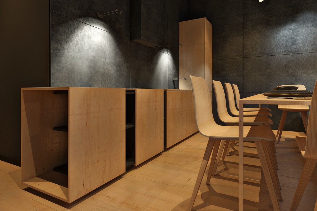 igorsirotov design art interior vray CG minimal warm cold wood 3d 3dsmax Work  kiev ua black gray