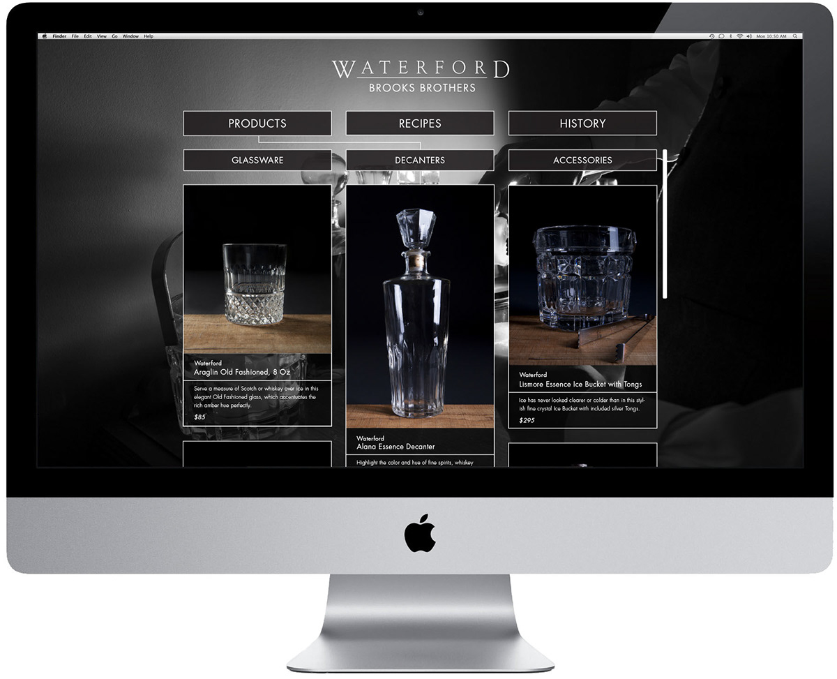 Brooks Brothers waterford glassware elegant classy lifestyle photo black and white serif Futura