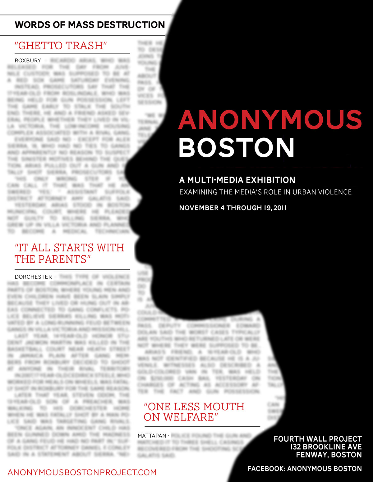 anonymous boston Boston Phoenix media imapact media literacy murder boston exhibit fourth wall