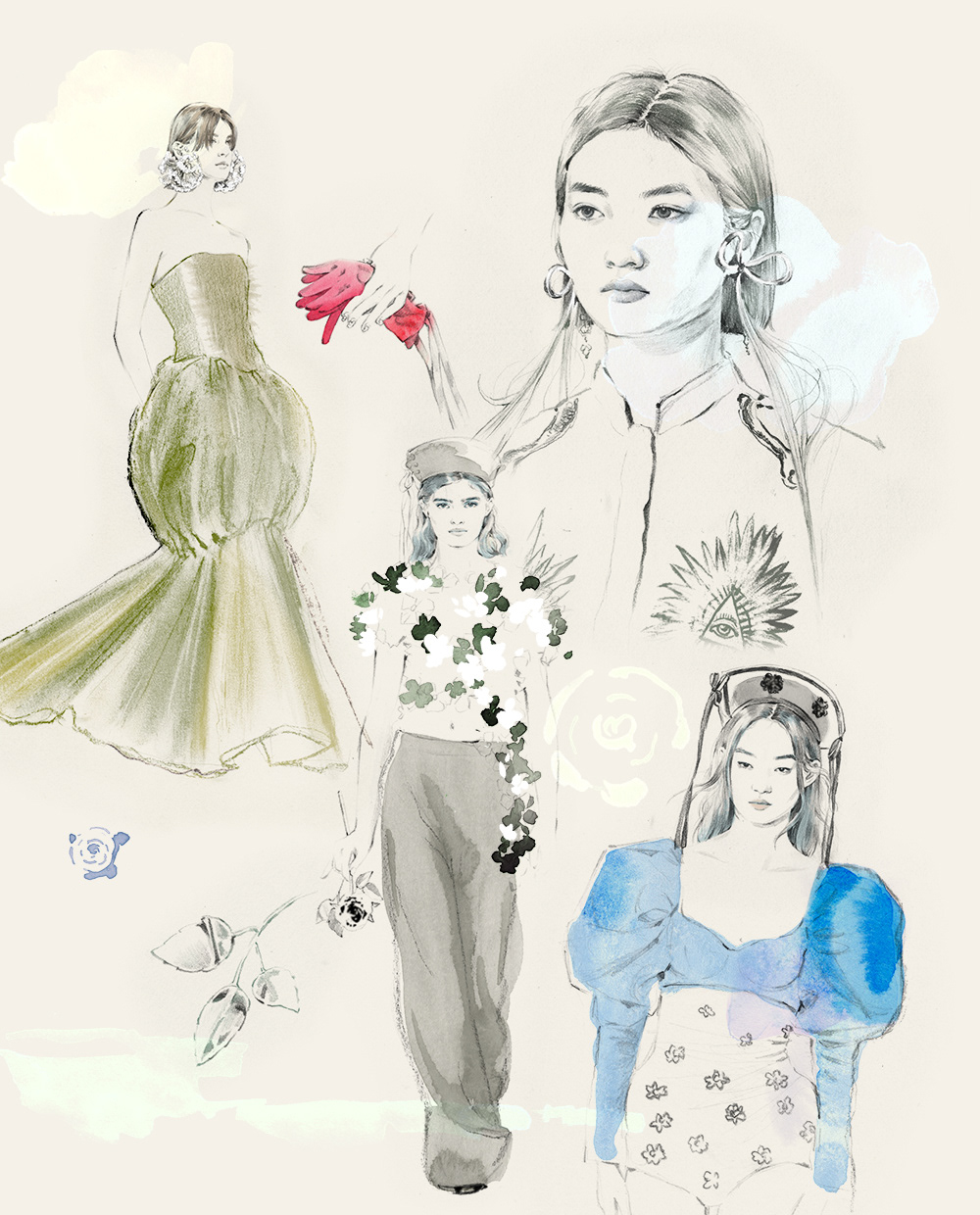 sketch fashion illustration portrait catwalk pencil watercolor Drawing  beauty Fashion  gif