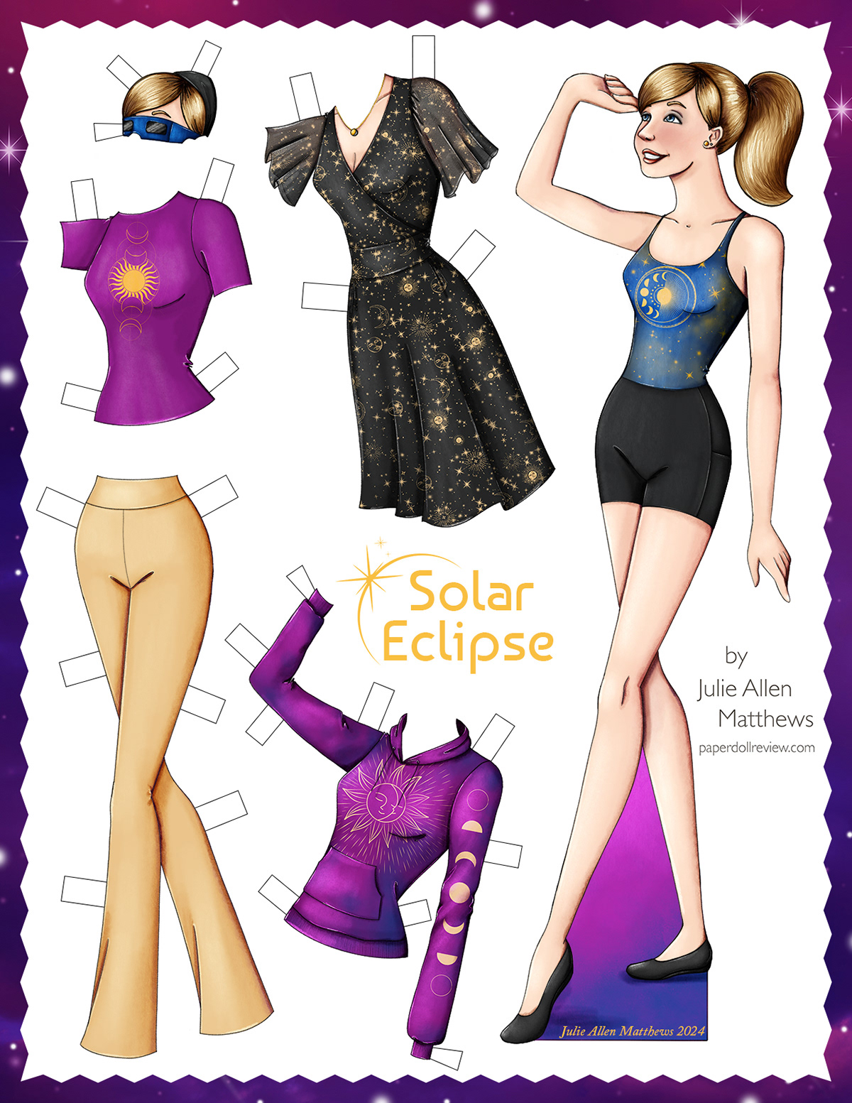 Paperdoll paper doll dress up doll celestial ILLUSTRATION  Digital Art  Character design  solar eclipse paper doll