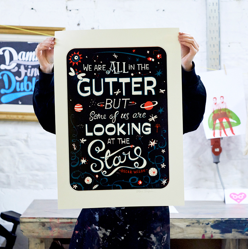 Poetry  poet Oscar Wilde quote Ireland irish screen print forsale HAND LETTERING type hand drawn night Insects stars