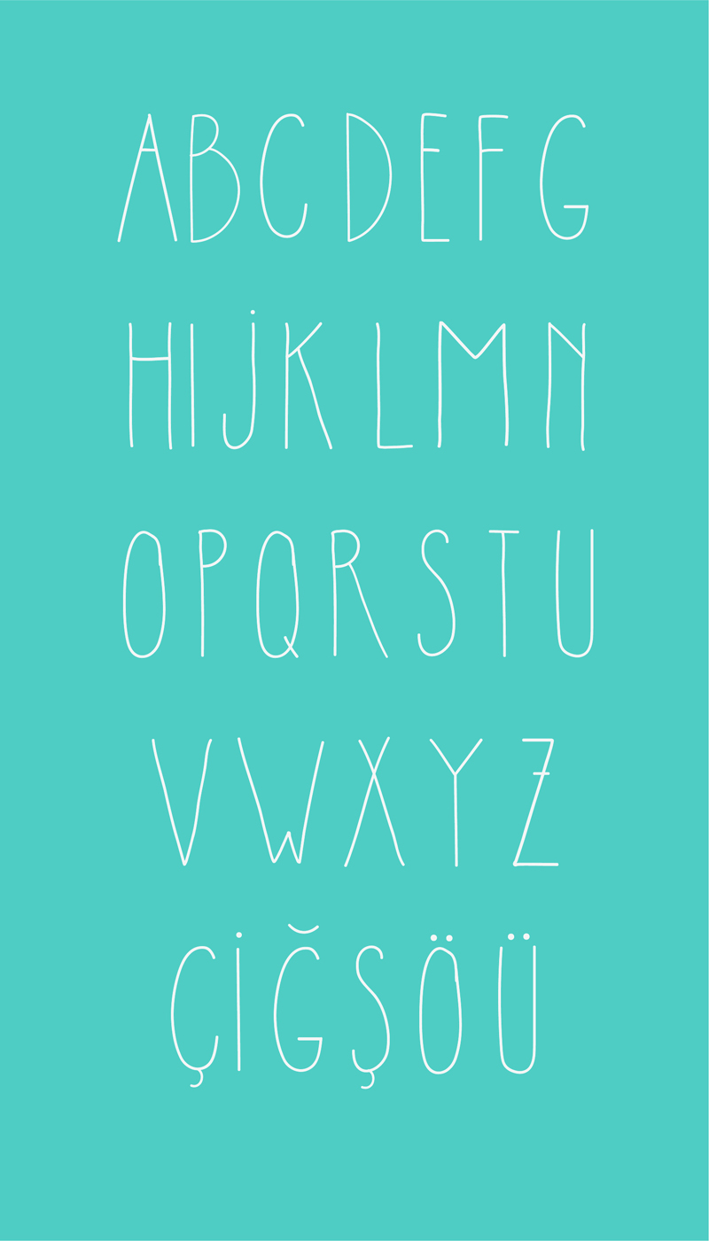 Display font Typeface free naive gentle narrow handwritten handwriting pastel Character handmade turquoise Turkey ankara