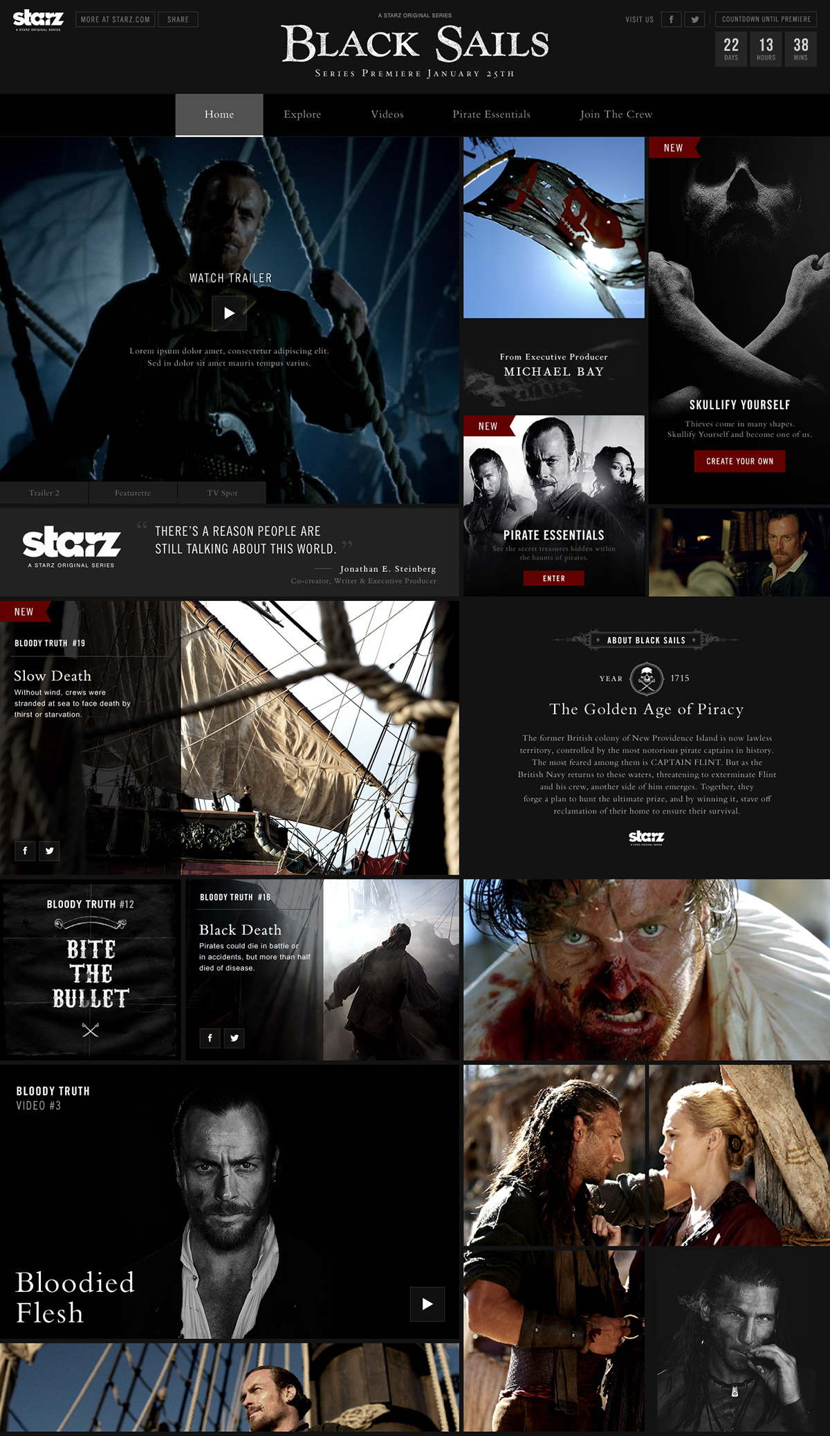 Adobe Portfolio Black Sails tv show pirates ship Starz dark death captain skull blood
