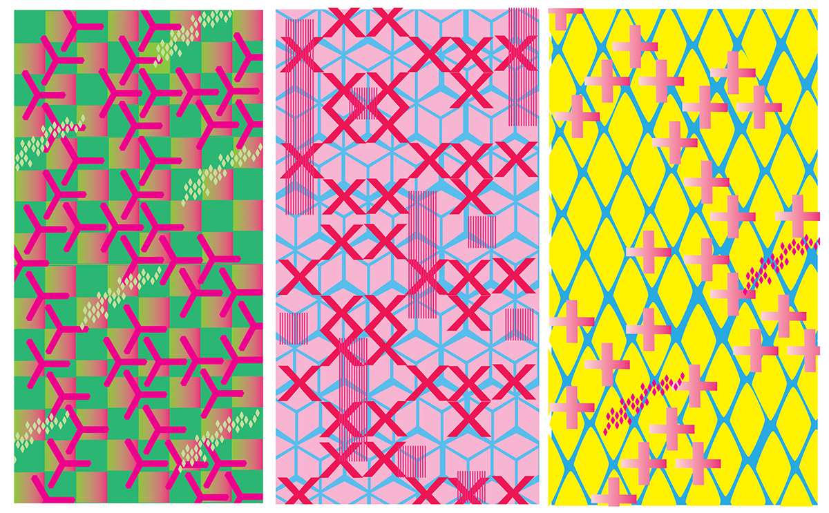 surface design Textiles Patterns Color Study graphic floral geometric color theory gouache print stripe paint gradation pop Repetition