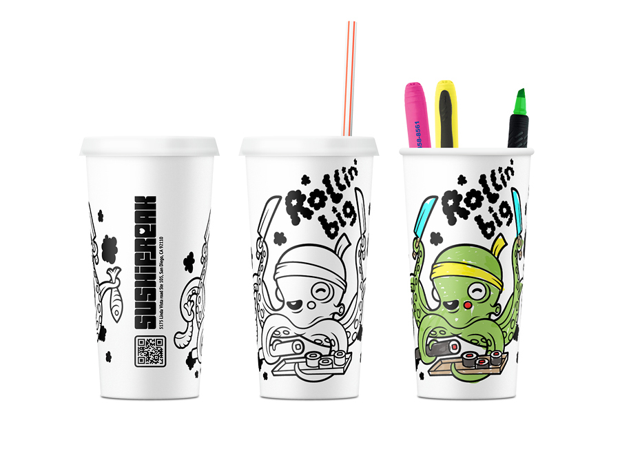 Sushi Freak sushi-bar Sumo wrestler japanese cuisine emotional face  soft drinks glass energy drinks wow-design bottled water