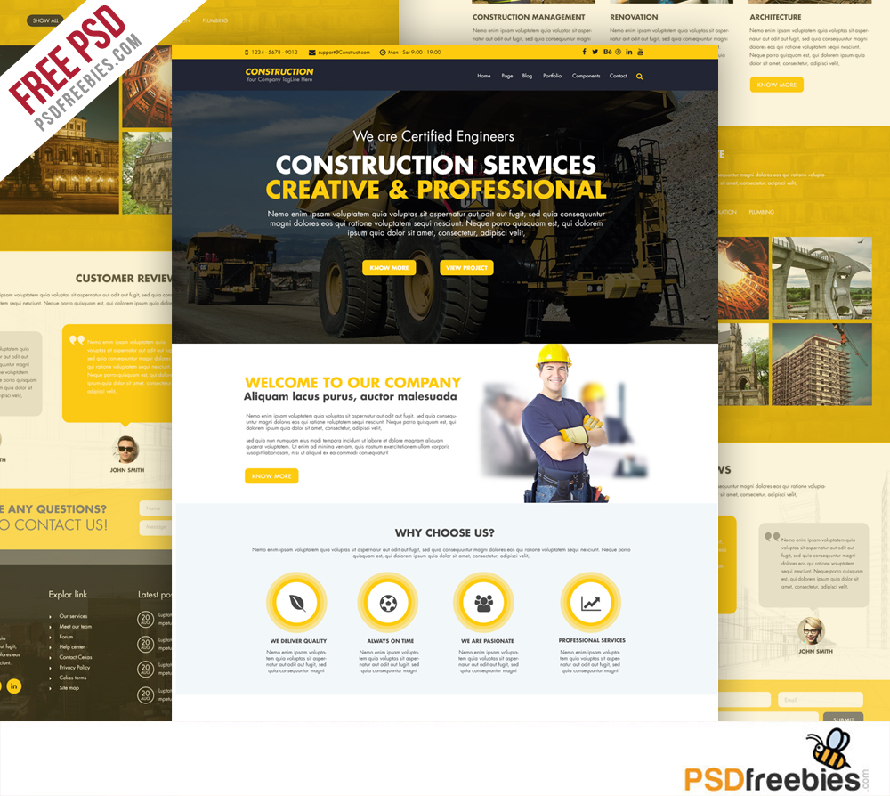 Construction Company Website Template Free Psd On Behance