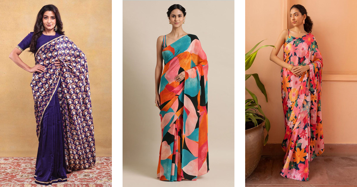Fashion  Sarees georgette organza floral printed organza sarees printed sarees Pure Chiffon Saree vibrant printed sarees