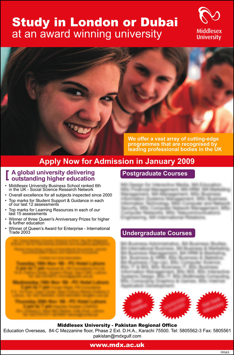 Middlesex University brochure news ads
