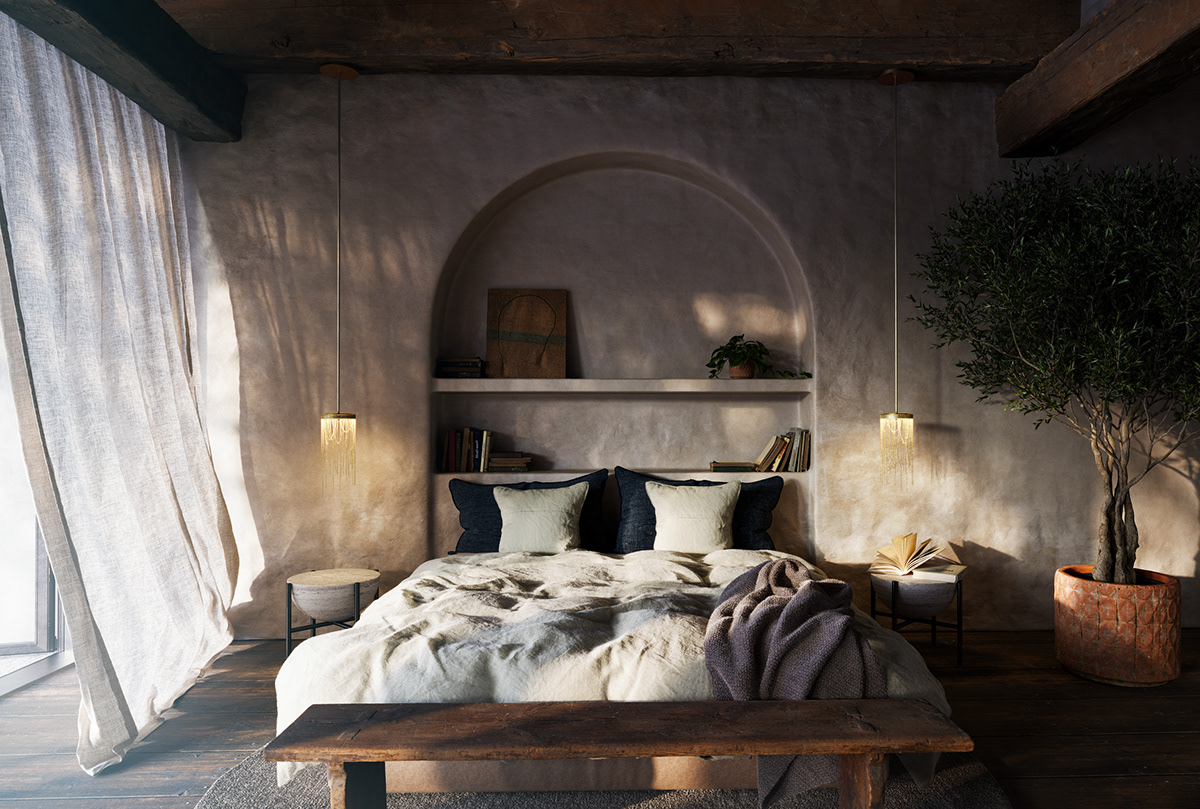 visualization CGI rendering interior design  lights Lamp Wabi Sabi bedroom cosy hygge