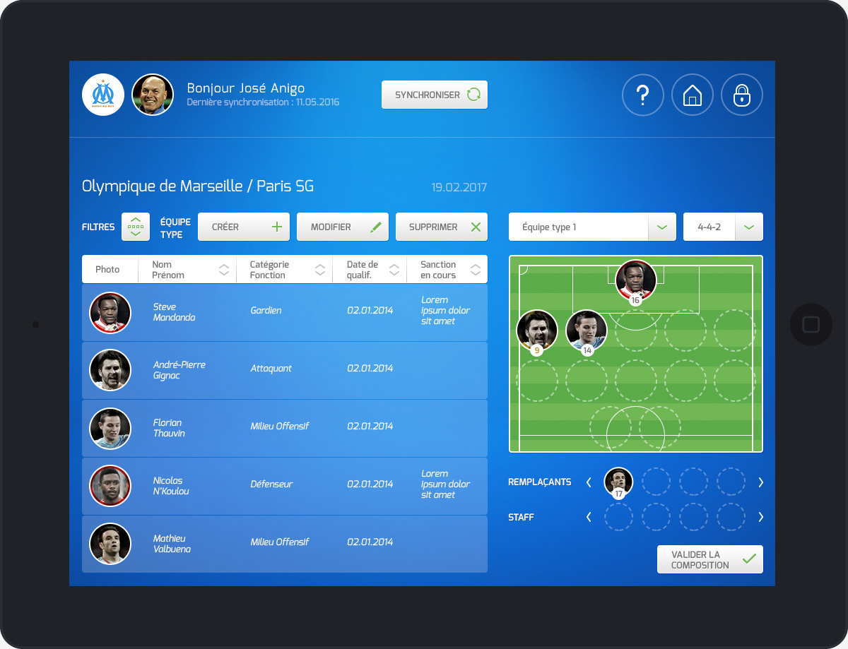 French football federation application tablet flat design Interface blue UI ux Icon
