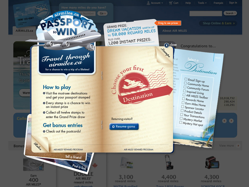 contest Promotion game treasure hunt airplane AIR MILES site launch voken interactive digital