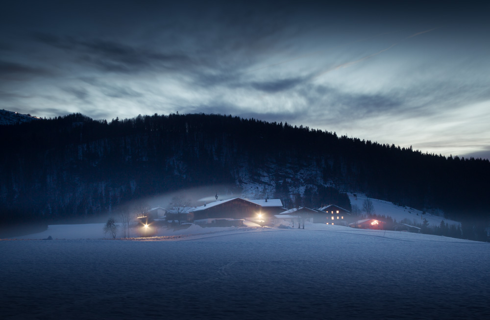 winterlandscape romantic night cold long time exposure germany alps