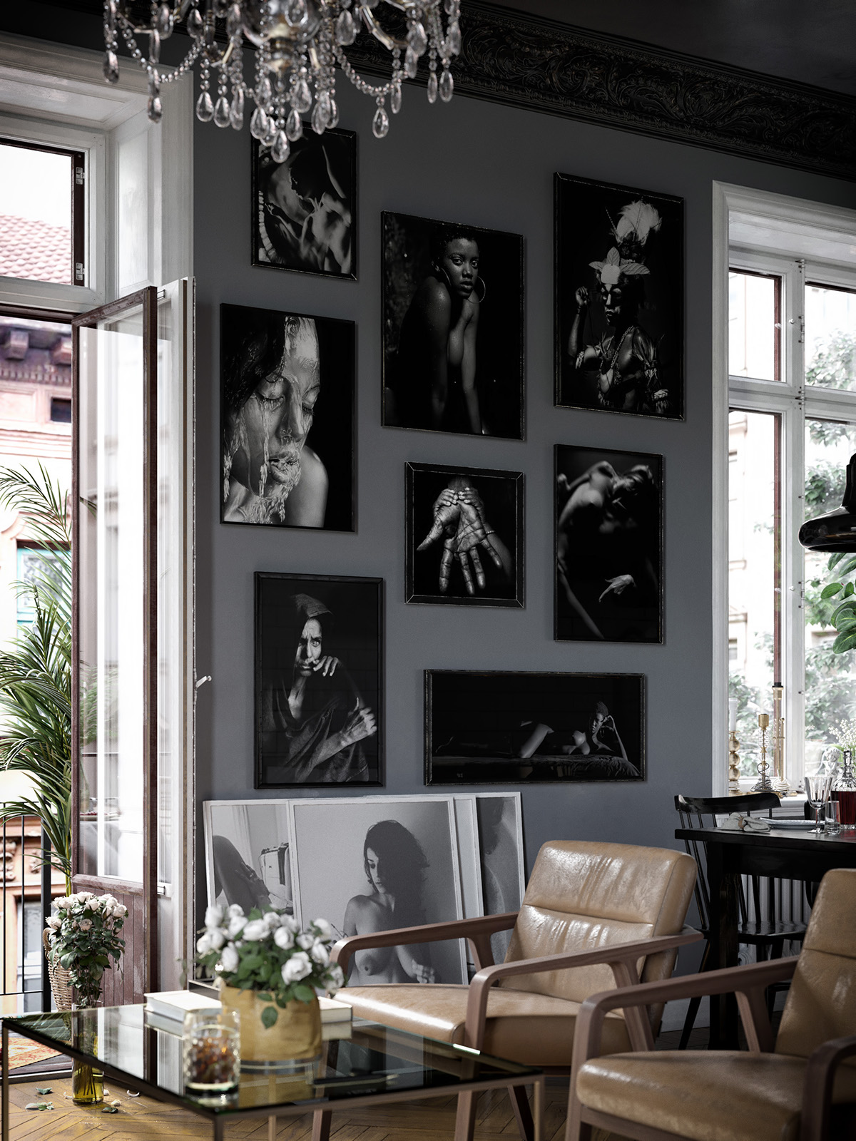 visualization design Scandinavian flat apartment gray 3ds max corona kitchen living room