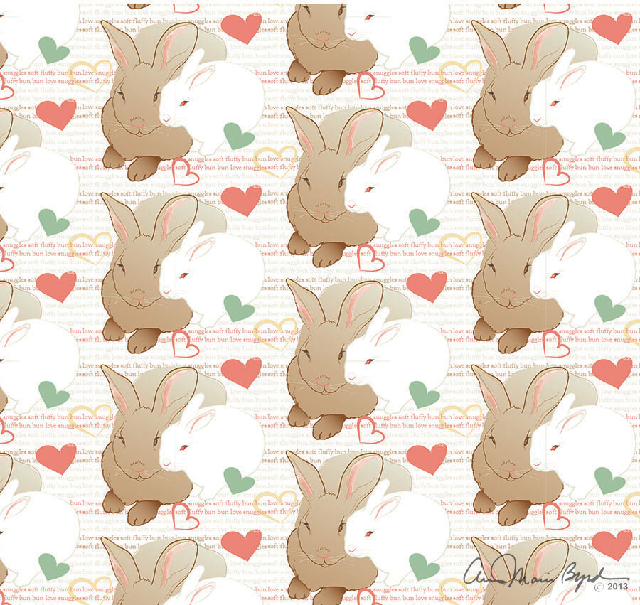 rabbit bunny flight pattern textile valentines day hearts Love