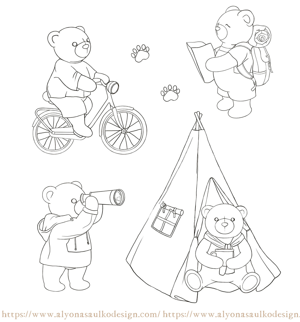 bear forest seamless pattern Wallpaper design watercolor illustration kids illustration baby Patterns