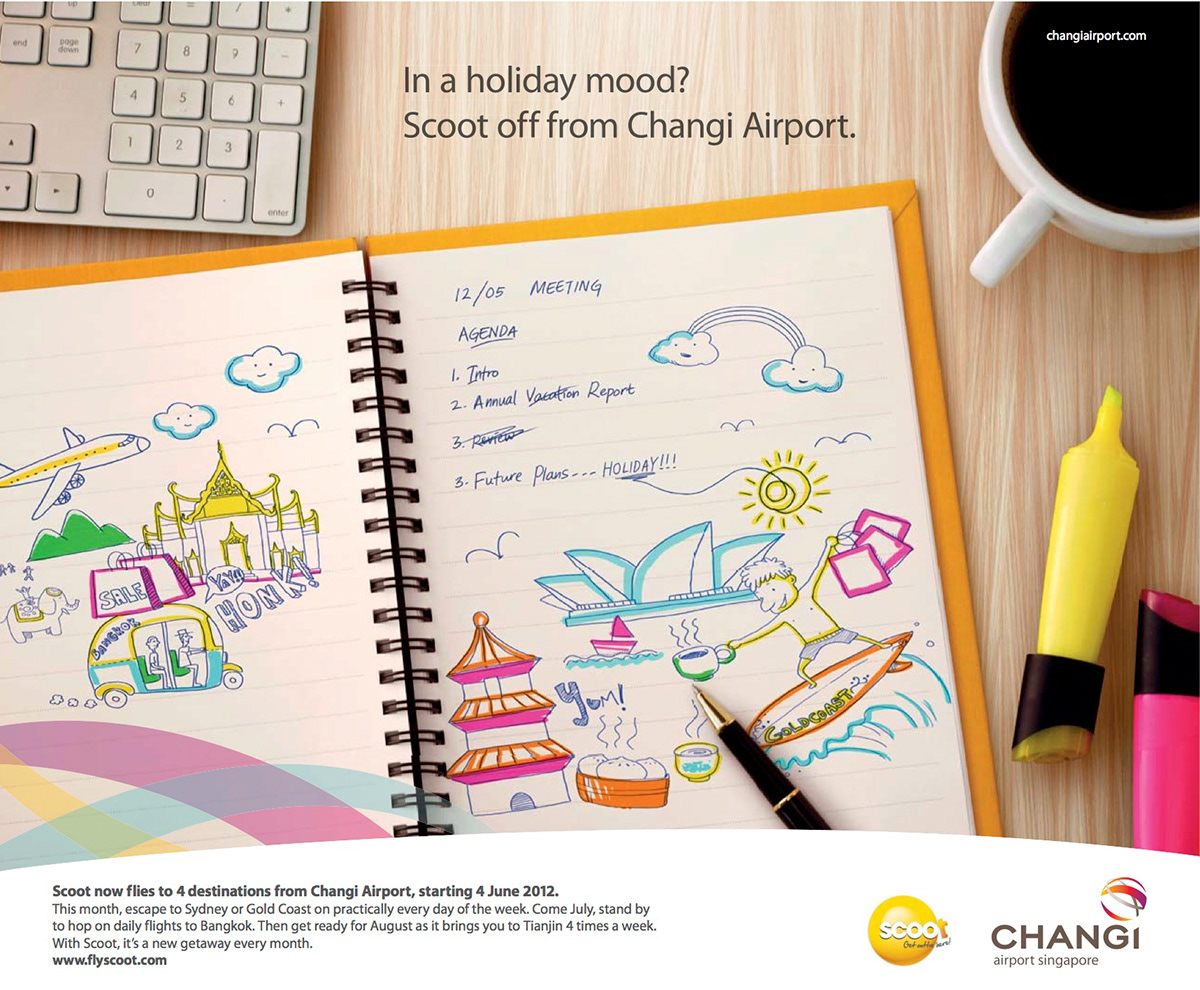 ddb singapore changi airport scoot budget airline print ad