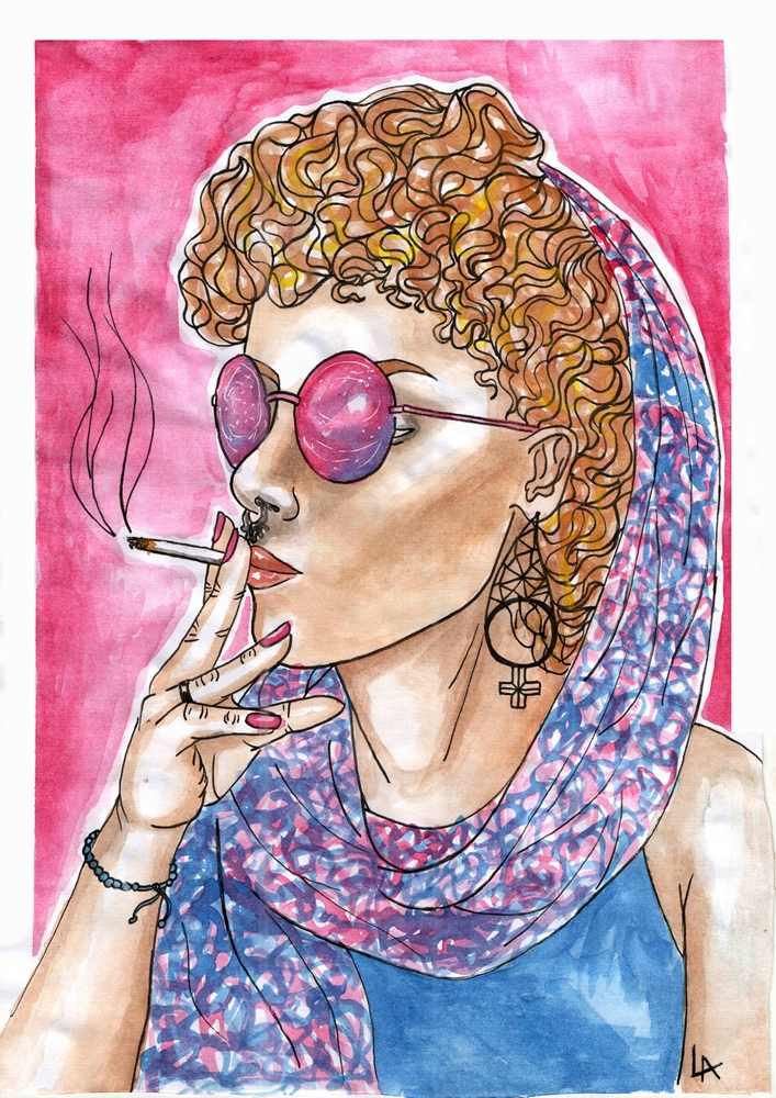 watercolor paint draw smoke hair glasses ILLUSTRATION  pink