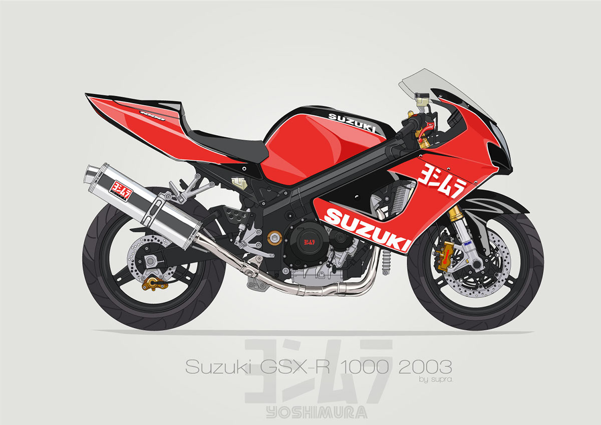 Illustrator vector Suzuki gsxr motorcycle sportbike superbike Yoshimura vintage