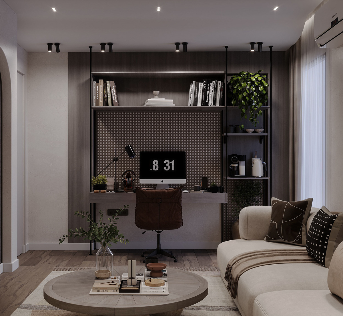 Couch interior design  archviz corona 3ds max CGI living room modern deskdesign coffecorner