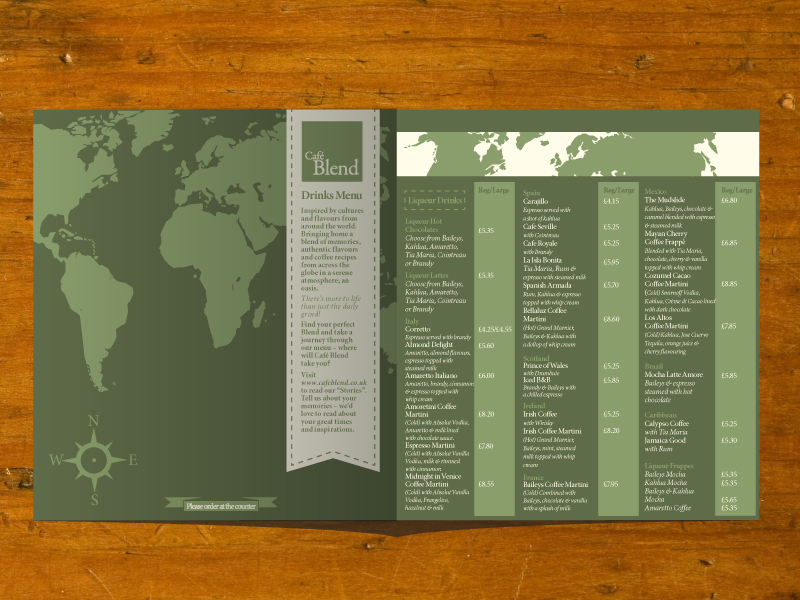cafe Coffee menu flyer leaflet loyalty card Website concept banner world Travel map country taste flavour
